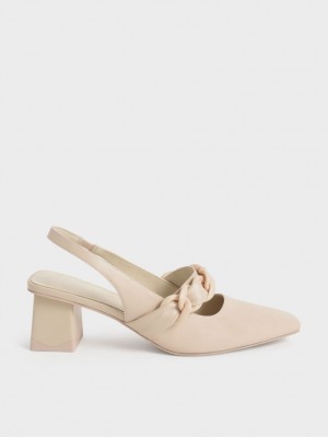 Charles And Keith Braided Chain-Link Slingback Pumps Beige | PHILIPPINES C601