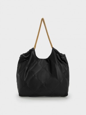 Charles And Keith Braided Handle Tote Bags Black | PHILIPPINES K395