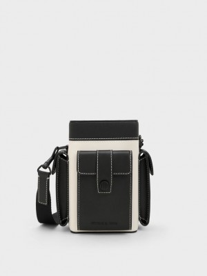 Charles And Keith Bronte Multi-Pocket Crossbody Bags Black / White | PHILIPPINES J267