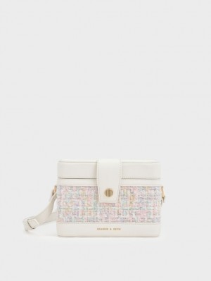 Charles And Keith Bronte Tweed Boxy Crossbody Bags Light Pink | PHILIPPINES Y396