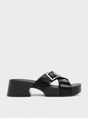 Charles And Keith Buckled Crossover Platform Sandals Black | PHILIPPINES L920