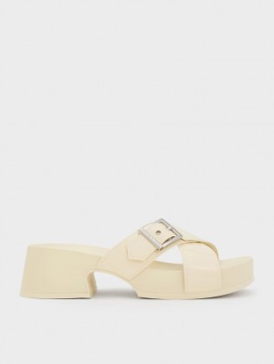 Charles And Keith Buckled Crossover Platform Sandals Cream | PHILIPPINES B790