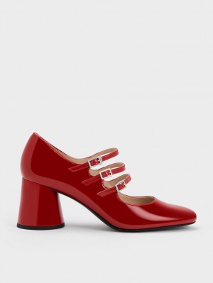 Charles And Keith Buckled Cylindrical Heel Mary Jane Shoes Red | PHILIPPINES F847