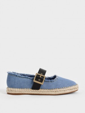 Charles And Keith Buckled Denim Espadrille Flat Shoes Blue | PHILIPPINES Y623