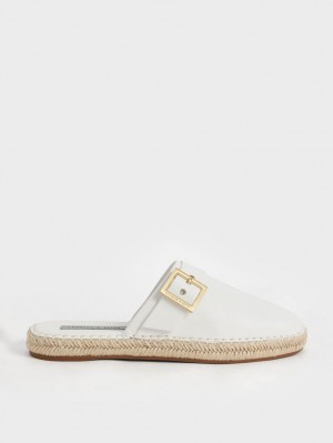 Charles And Keith Buckled Espadrille Mules White | PHILIPPINES R037