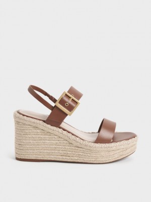 Charles And Keith Buckled Espadrille Wedges Brown | PHILIPPINES B573