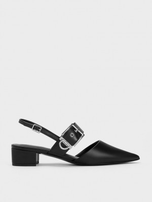 Charles And Keith Buckled Strap Slingback Pumps Black | PHILIPPINES J716