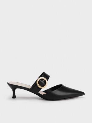 Charles And Keith Buckled Strap Spool Heel Mules Black | PHILIPPINES G560