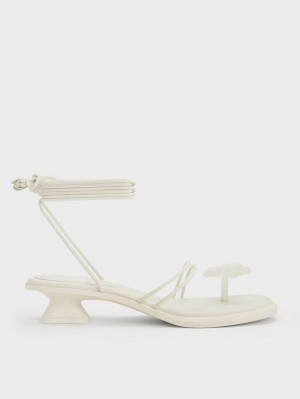 Charles And Keith Butterfly Tie-Around Flat Sandals White | PHILIPPINES G217