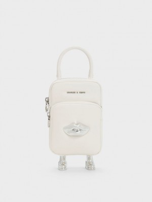 Charles And Keith Calliope Double Pocket Crossbody Bags White | PHILIPPINES Z423