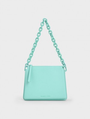 Charles And Keith Camelia Trapeze Crossbody Bags Turquoise | PHILIPPINES T279