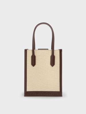 Charles And Keith Canvas Geometric Tote Bags Dark Brown | PHILIPPINES R138