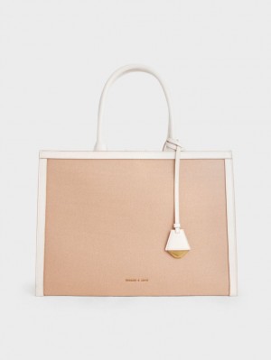 Charles And Keith Canvas Tote Bags Beige | PHILIPPINES W190