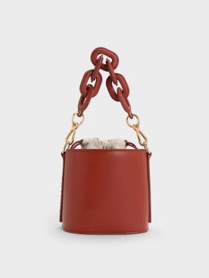 Charles And Keith Catena Bucket Bags Dark Red | PHILIPPINES N865