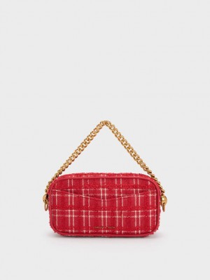 Charles And Keith Cayce Tweed Boxy Crossbody Bags Red | PHILIPPINES F416