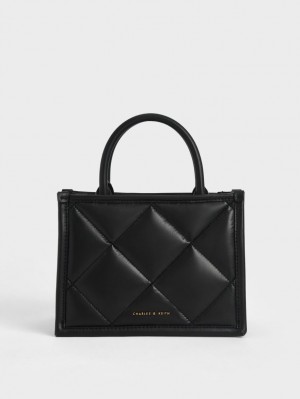 Charles And Keith Celia Quilted Tote Bags Black | PHILIPPINES I058