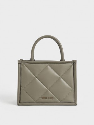 Charles And Keith Celia Quilted Tote Bags Olive | PHILIPPINES Z297