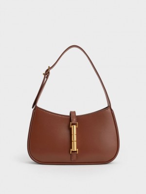 Charles And Keith Cesia Metallic Accent Shoulder Bags Brown | PHILIPPINES T359