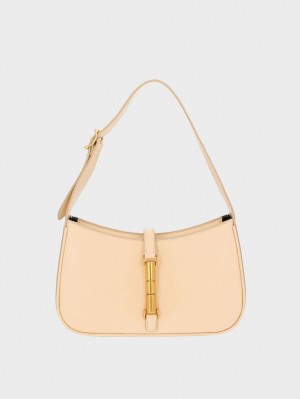 Charles And Keith Cesia Metallic Accent Shoulder Bags Beige | PHILIPPINES U973