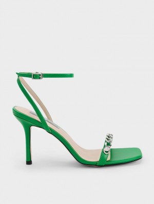 Charles And Keith Chain-Embellished Ankle Strap Sandals Green | PHILIPPINES S048