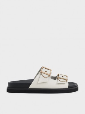 Charles And Keith Chain-Link Buckled Slide Sandals White | PHILIPPINES U895