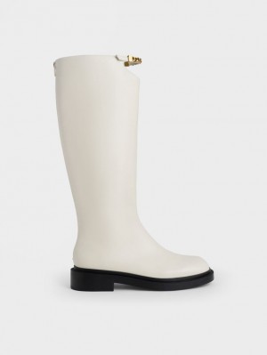 Charles And Keith Chain-Link Cut-Out Knee-high Boots White | PHILIPPINES K186