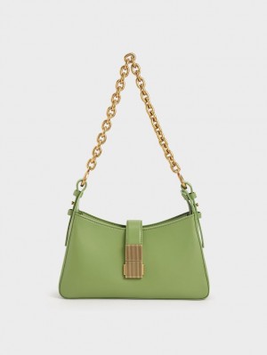 Charles And Keith Chain Handle Shoulder Bags Green | PHILIPPINES A108