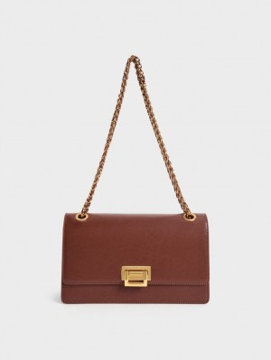 Charles And Keith Chain Handle Shoulder Bags Chocolate | PHILIPPINES H389