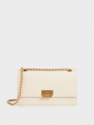 Charles And Keith Chain Strap Evening Shoulder Bags Cream | PHILIPPINES J197