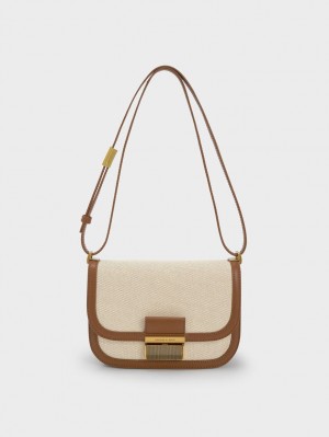 Charles And Keith Charlot Canvas Crossbody Bags Brown | PHILIPPINES P946