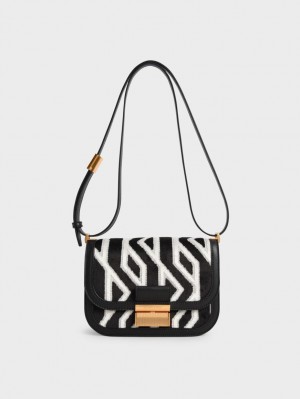 Charles And Keith Charlot Jacquard Printed Shoulder Bags Black | PHILIPPINES B032