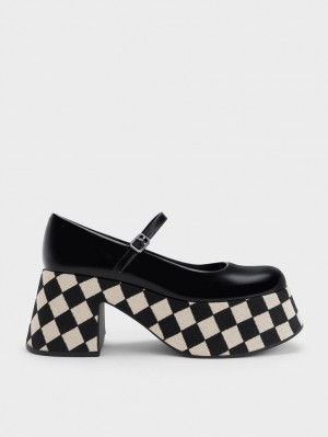 Charles And Keith Checkered Platform Mary Jane Shoes Multicolor | PHILIPPINES D560