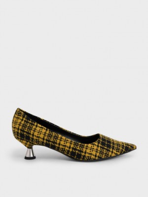 Charles And Keith Checkered Spool Heel Pumps Yellow | PHILIPPINES G379