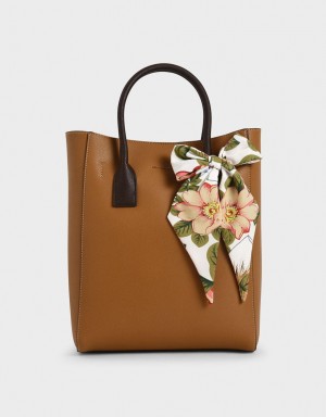 Charles And Keith Chiffon Scarf Tote Bags Brown | PHILIPPINES S436