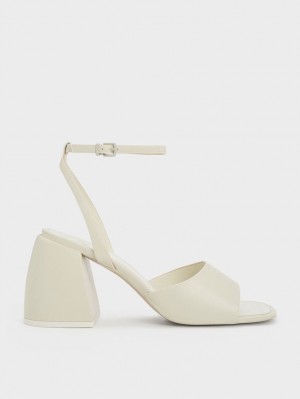 Charles And Keith Chunky Block Heels Sandals White | PHILIPPINES K478