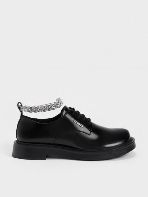 Charles And Keith Chunky Chain Derby Shoes Black | PHILIPPINES T346