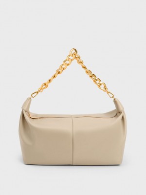 Charles And Keith Chunky Chain Link Hobo Bag Beige | PHILIPPINES R756