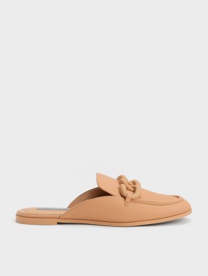 Charles And Keith Chunky Chain Loafer Flat Shoes Brown | PHILIPPINES M219