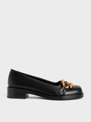 Charles And Keith Chunky Metallic Accent Ballet Flats Black | PHILIPPINES N459