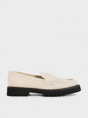 Charles And Keith Chunky Penny Loafers Cream | PHILIPPINES J127