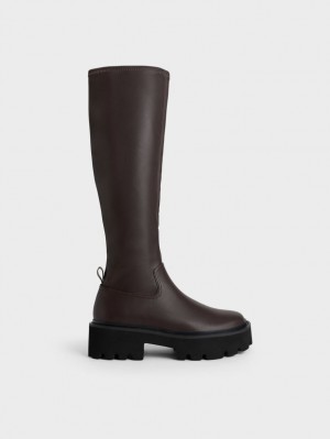 Charles And Keith Chunky Platform Knee-high Boots Dark Brown | PHILIPPINES R654