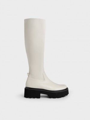 Charles And Keith Chunky Platform Knee-high Boots White | PHILIPPINES D163