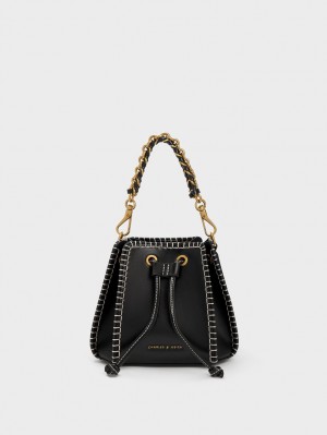 Charles And Keith Circe Stitch-Trim Bucket Bags Black | PHILIPPINES G648