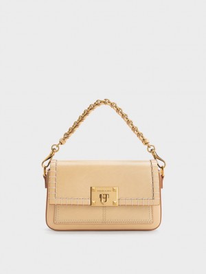 Charles And Keith Circe Stitch-Trim Top Handbag Beige | PHILIPPINES A796