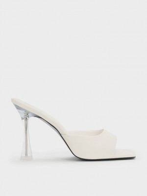 Charles And Keith Clear Flared Heel Mules Cream | PHILIPPINES V386