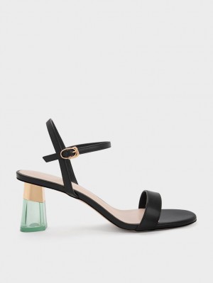 Charles And Keith Clear Trapeze Heels Sandals Black | PHILIPPINES S086