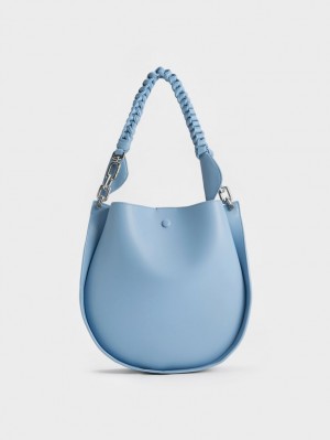 Charles And Keith Cleona Braided Handle Shoulder Bags Light Blue | PHILIPPINES N764