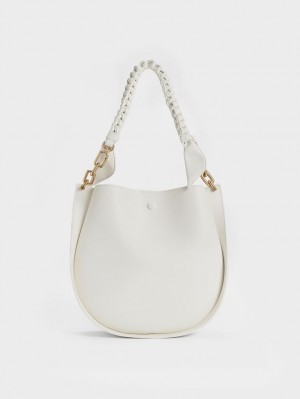 Charles And Keith Cleona Braided Handle Shoulder Bags White | PHILIPPINES E136