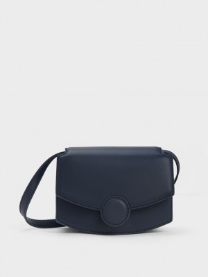 Charles And Keith Clover Curved Shoulder Bags Navy | PHILIPPINES M371