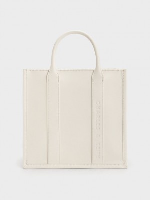 Charles And Keith Clover Trapeze Tote Bags Cream | PHILIPPINES C627